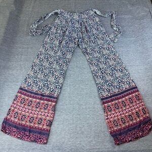 Sim & Sam Boho Floral Mandala Print Flare Pants‎ With Waist Tie
